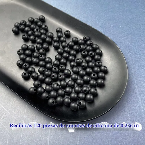 Vista 2 de Abalorios de silicona, 120 piezas de 6 mm abalorios redondos de silicona para hacer llaveros, pulseras, collares, aretes, joyas, manualidades DIY