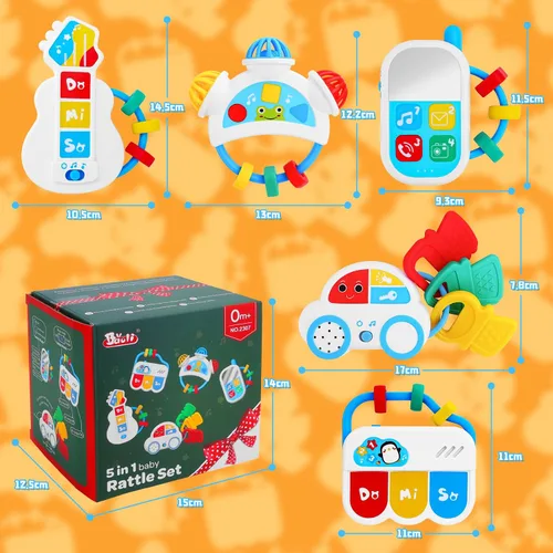 Vista 8 de Juguetes sensoriales para bebés – 5 piezas de sonajero para bebé, juguetes de dentición con música, juguetes Montessori para bebés recién nacidos