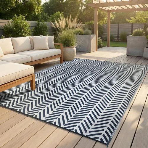 Vista 19 de FH Home - Alfombra para exteriores de camping, impermeable, resistente a la decoloración, reversible, plástico reciclado de alta calidad, a rayas