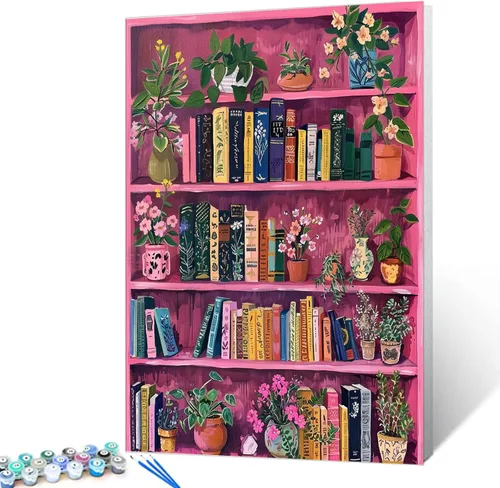 Vista 24 de Aihonmin Estantería 6 Pack Pintar por Números para Adultos Libros Pintura DIY sobre Lienzo con Pinceles Pigmento Manualidades DIY Pintura Acrílica