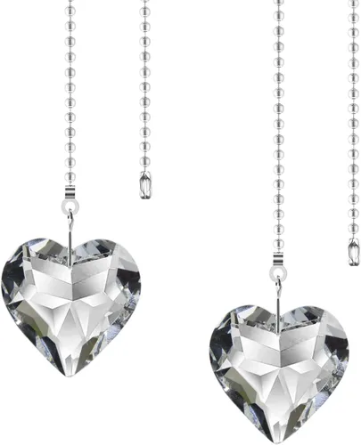 Vista 15 de Extensor de cadena para ventilador de techo, paquete de 2 colgantes decorativos de prisma de corazón de cristal de 12 pulgadas con conectores de AB