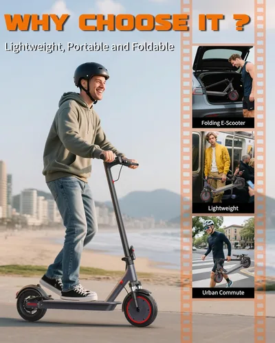 Vista 10 de Electric Scooter with Dual Suspensions, 500/350W Motor, Top 22/19 MPH Speed & 22/15 Miles Long Range, 10/8.5" Solid Tire, Folding E-Scooter with