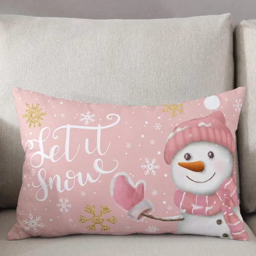 Vista 3 de Fundas de almohada de Navidad de muñeco de nieve rosa de 16 x 24 pulgadas, fundas de almohada rectangulares de invierno con copos de nieve