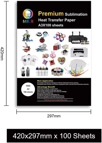 Vista 3 de MR.R Papel de transferencia de calor de sublimación de 3.70 oz/m², 11.693 in x 16.535 in, paquete de 100 hojas compatibles con impresora
