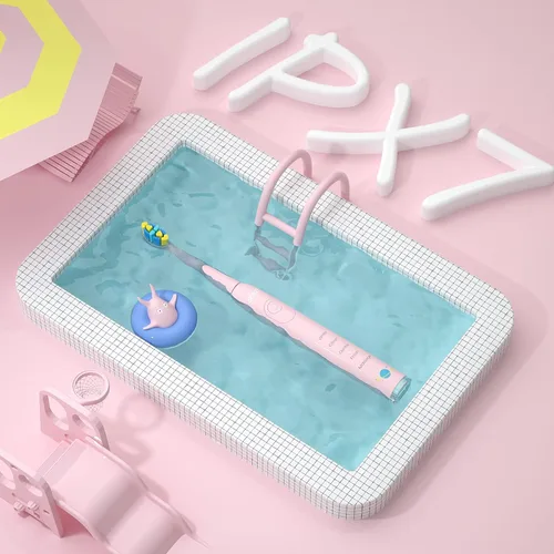 Vista 8 de SEAGO Cepillo de dientes eléctrico para niños, cepillos de dientes recargables de cerdas suaves sónicos con calcomanías de bricolaje, 5 modos