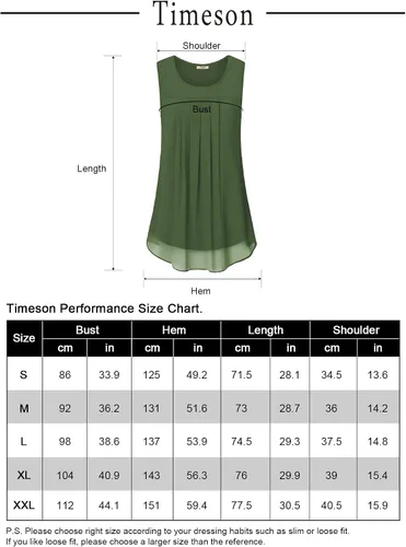 Vista 6 de Timeson - Camiseta de gasa sin mangas, blusa tipo túnica informal de doble capa para mujer