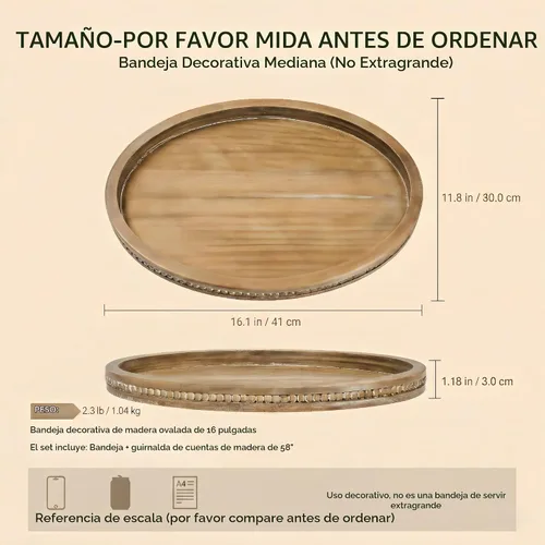 Vista 5 de Relaxing Garden Bandeja decorativa de madera ovalada, 16.1 x 11.8 pulgadas