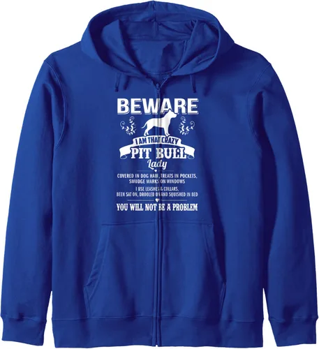 Vista 3 de Beware Crazy Pit Bull Dog Lady Funny Puppy Lover Zip Hoodie Negro