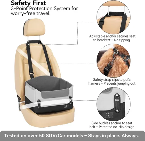 Vista 2 de A 4 Pet Asientos de coche para perros pequeños, menos de 25 libras Gris