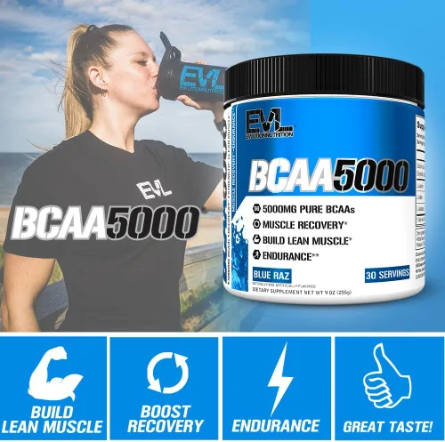 Vista 4 de Evlution EVL BCAAs - Polvo de aminoácidos BCAA en polvo, bebida de recuperación después del entrenamiento y energía sin estimulación previa al Azul