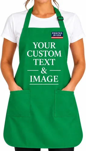 Vista 19 de Delantal personalizado con nombre o logotipo personalizado, cuello ajustable, 2 bolsillos, mezcla de algodón de fácil cuidado Crema