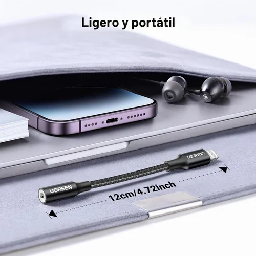 Vista 7 de UGREEN - Adaptador de auriculares para iPhone, Lightning a conector de 3,5 mm, con certificación Apple MFi, dongle de audio auxiliar compatible