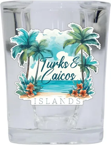 Vista 4 de Turks And Caicos Design C Souvenir - Vaso de chupito cuadrado de 2.5 onzas, base azul, paquete de 2