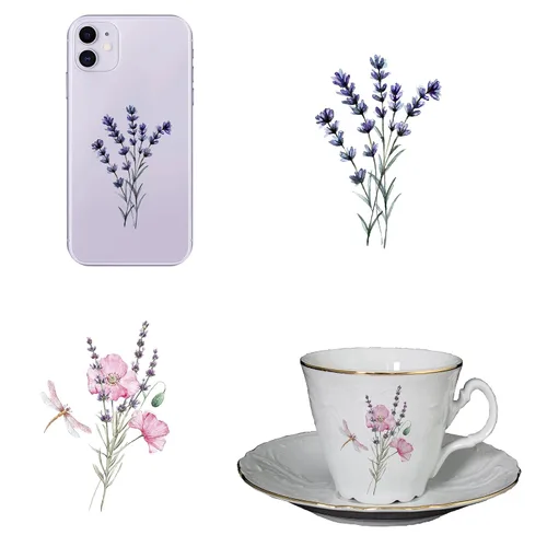 Vista 4 de Tattoonova - Flores de lavanda, 12 hojas de tatuajes temporales para adultos, hombres y mujeres, flores silvestres provenzales, acuarelas, púrpura