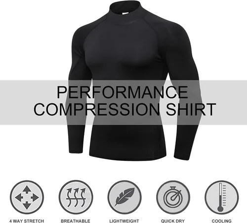 Vista 5 de Camisas de compresión de cuello alto para hombre, 3