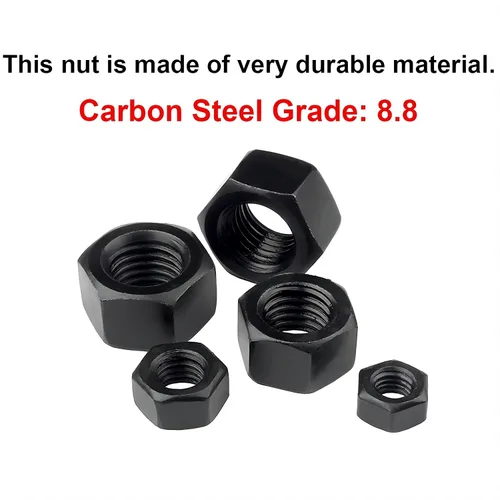Vista 2 de Qrity 20 tuercas hexagonales, tuerca hexagonal M5, tapón de rosca hexagonal, tuercas hexagonales de acero negro, tuerca hexagonal completa