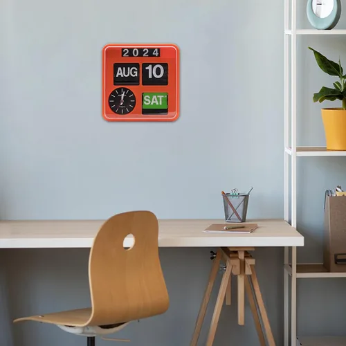 Vista 5 de Reloj de pared retro moderno de 9.45 pulgadas con calendario, fecha, escritorio abatible, negro, (sin batería incluida) (ámbar)