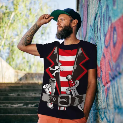 Vista 5 de KYKU Accesorios de disfraz de pirata negro, camisetas de manga corta para hombre
