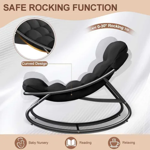 Vista 4 de Mecedora para interiores, cómoda silla de patio, mecedora con otomana y marco de metal resistente, sillas de balcón con cojín grueso, silla mecedora