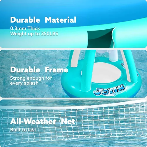 Vista 5 de JOYIN Juego de flotador inflable para piscina, red de voleibol y aros de baloncesto, juguete flotante de natación para niños y adultos, flotadores