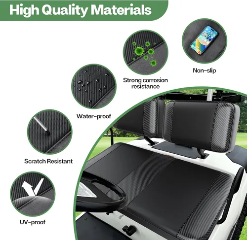 Vista 2 de T TGBROS Fundas de asiento de carrito de golf para Yamaha Club Car EZGO Ordinario Cojín de asiento delantero trasero impermeable de cuero de vinilo