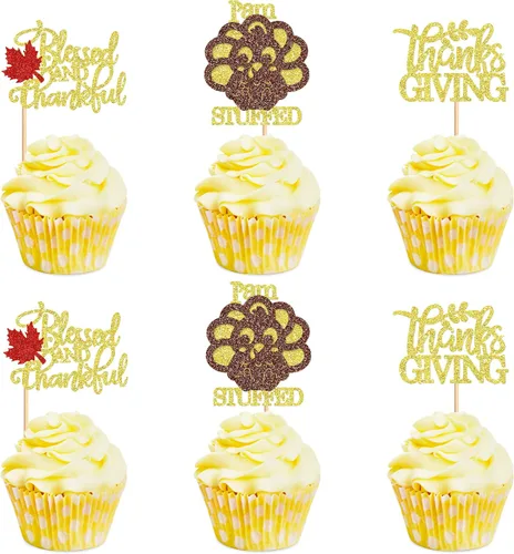 Vista 10 de 24 adornos para cupcakes de calabaza con purpurina, decoraciones de baby shower, tema de cosecha de otoño, suministros para fiestas de cumpleaños