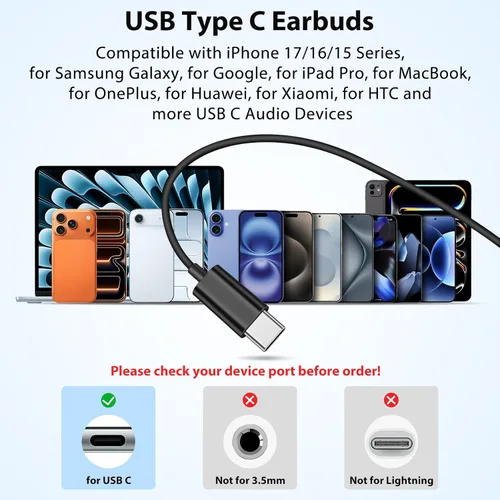 Vista 7 de APETOO Auriculares USB C con micrófono de gancho y control de volumen, auriculares con cable de entrenamiento tipo C, sonido estéreo de alta