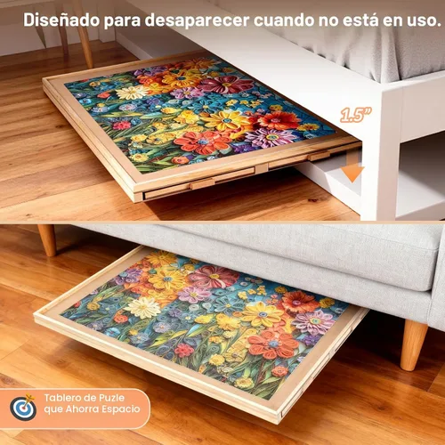 Vista 5 de ALL4JIG - Tablero giratorio de 1000 piezas con 4 cajones de 20.94 x 28.74 pulgadas, mesa de rompecabezas portátil de madera para adultos, tablero