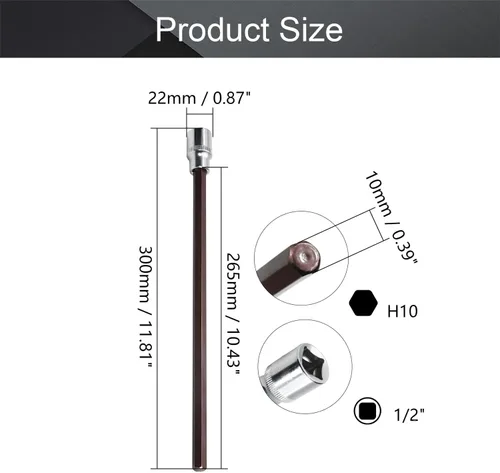 Vista 7 de Utoolmart 1/2" Drive x 0.551 in largo Hex Bit Socket, métrico, S2 y Cr-V acero 1pcs