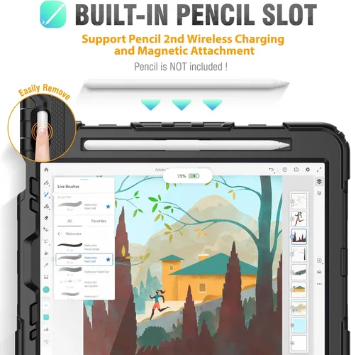 Vista 3 de HXCASEAC Funda para iPad Pro de 11 pulgadas (2022/2021/2020/2018) a prueba de golpes con soporte para lápiz, protector de pantalla, correa de mano