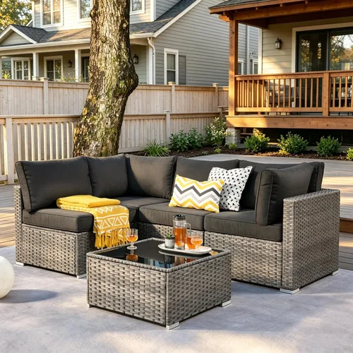 Vista 55 de HOOOWOOO Patio Sectional Furniture Set,2 Piece Couch Set with 2 Matching Armless Chairs(Beige)