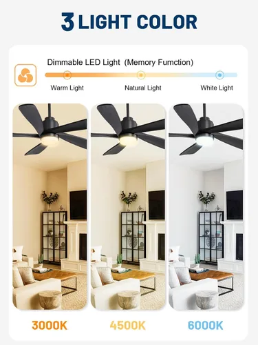 Vista 6 de Sofucor Ventilador de techo con luces y control remoto, ventilador de techo de madera moderno de 52 pulgadas para interiores, casa de campo Negro