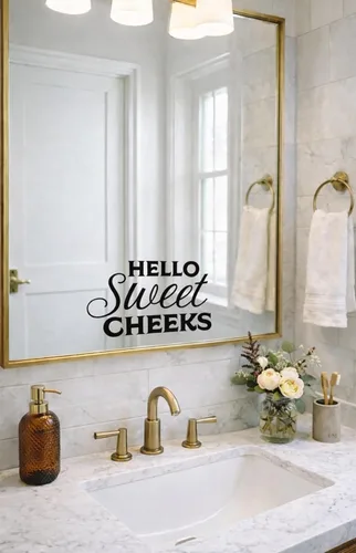 Vista 2 de Hello Sweet Cheeks - Adhesivo de vinilo para inodoro para baño y baño, adhesivo motivacional para espejos