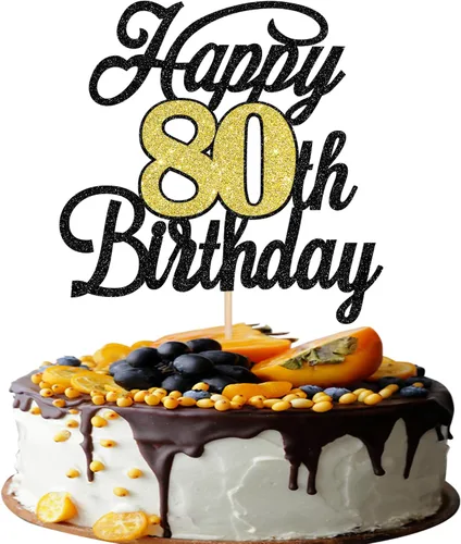 Vista 43 de Rsstarxi 1 paquete de decoración para tarta de cumpleaños 8 con purpurina negra de 8 años y fabulosos saludos a 8 años de edad, para celebrar el 8º