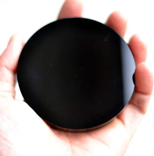 Vista 4 de Espejo de obsidiana negra, redondo, suave, natural, pulido, diámetro de 3 pulgadas