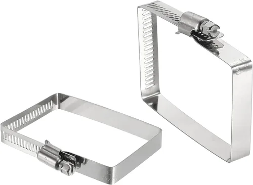 Vista 17 de uxcell 2 abrazaderas de manguera rectangulares de acero inoxidable 304, ajustables de 2 x 2 pulgadas, abrazaderas de tubo de conducto de engranaje
