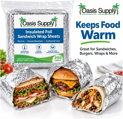 Vista 11 de Oasis Supply, Hojas aisladas precortadas para sándwich - Resistente a la grasa, para alimentos calientes, 100 unidades, 10 3/4 x 14 pulgadas