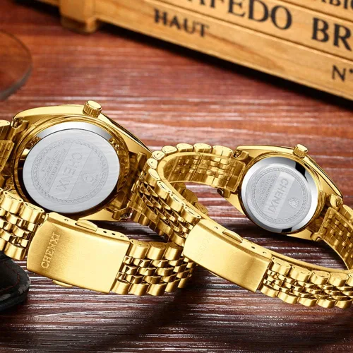Vista 5 de MASTOP Reloj clásico de acero inoxidable dorado para él y para ella