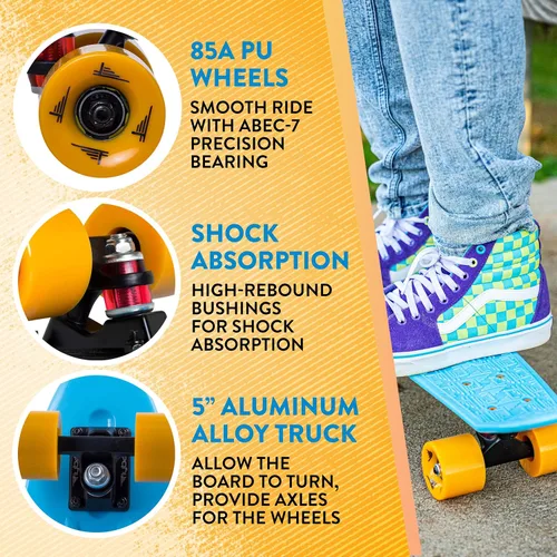 Vista 7 de Flybar - Patineta de 22 pulgadas para niños – Patinetas Mini Cruiser para niños de 6 a 12 años, juguetes para exteriores, ligera, duradera, cubierta