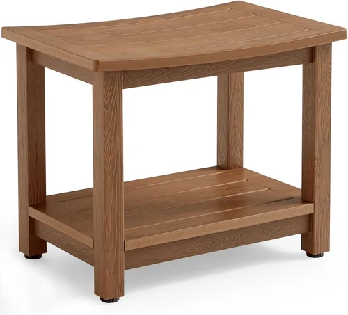 Vista 14 de KaimuBench Asiento de ducha HDPS resistente, taburete de ducha impermeable para afeitarse piernas, asiento grande de madera de polietileno con pies