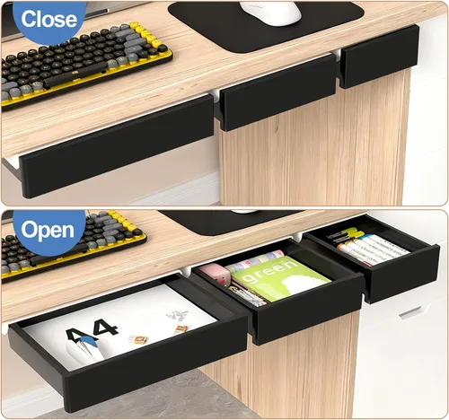Vista 4 de SVNNELP Organizador de almacenamiento para debajo del escritorio, paquete de 3 cajones deslizables grandes, medianos y pequeños - Organizador oculto