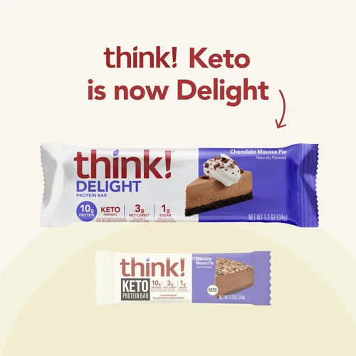 Vista 3 de think! Delight Barras de proteínas, bajas en carbohidratos, sin gluten, pastel de mousse de chocolate, 10 unidades (el embalaje puede variar)