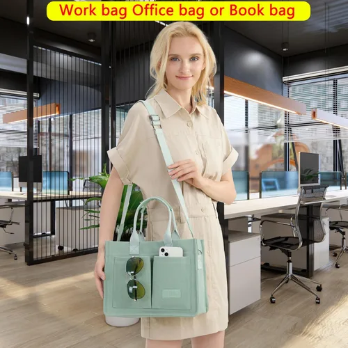 Vista 6 de Bolso de mano para mujer con compartimentos, bolso grande de lona para mujer, bolso cruzado de trabajo, portátil, bolsa de libros, bolsos de hombro