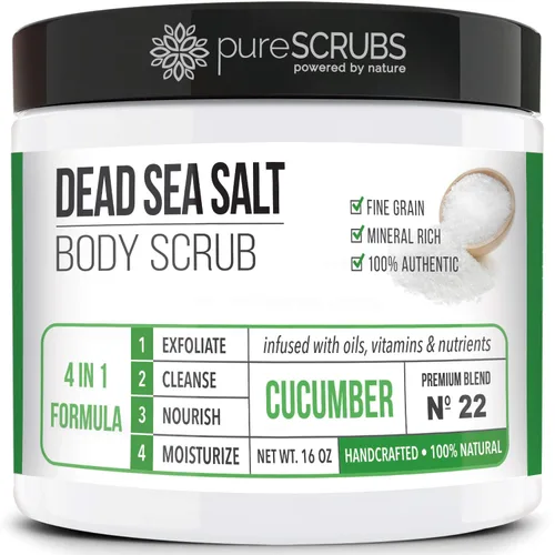 Vista 3 de pureSCRUBS Exfoliante de sal del mar muerto de coco + exfoliante corporal de pepino