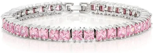 Vista 19 de Gem Stone King Pulsera de tenis clásica de circonita cúbica de corte princesa para mujer