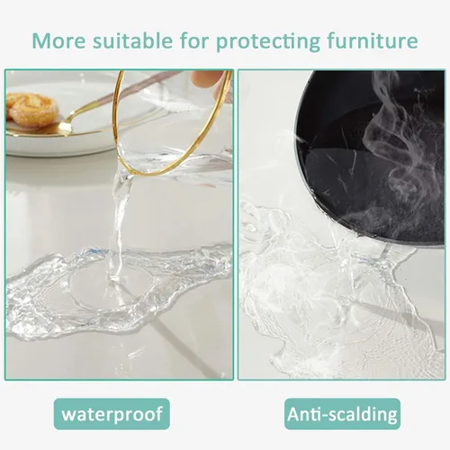 Vista 3 de Protector de mantel mate transparente en ángulo recto, 0.079 in biselado de PVC suave de vidrio resistente al agua y al aceite, para vidrio, mármol