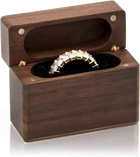Vista 15 de MUUJEE Grow Old With Me Engraved Wooden Ring Box, Slim Engagement Proposal Ring Holder, Wedding Ceremony Ring Bearer Box, Fiance Gift Ideas