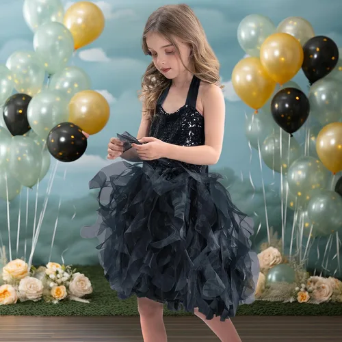 Vista 7 de Vestido tutú para niñas con capas de organza y sauces, traje de cumpleaños, vestido de fiesta de tul con lentejuelas para Pascua, cumpleaños