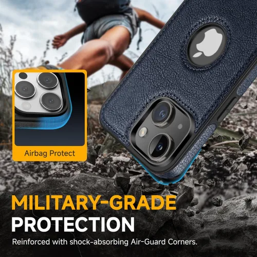 Vista 6 de Funda protectora ultradelgada de piel de lujo con diseño único para iPhone 14, antideslizante, resistente a los arañazos, funda protectora Azul
