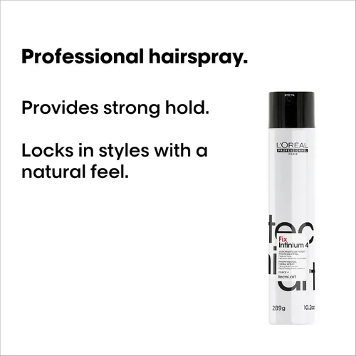 Vista 4 de L'Oreal Professionnel Infinium 4 - Laca para el cabello de fijación fuerte, para todo tipo de cabello, proporciona una sensación y brillo naturales